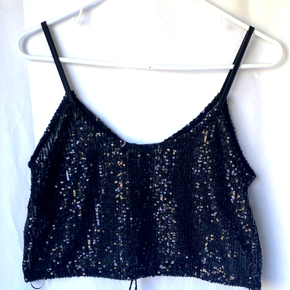 Zara s tank top sequin black nwot v neck